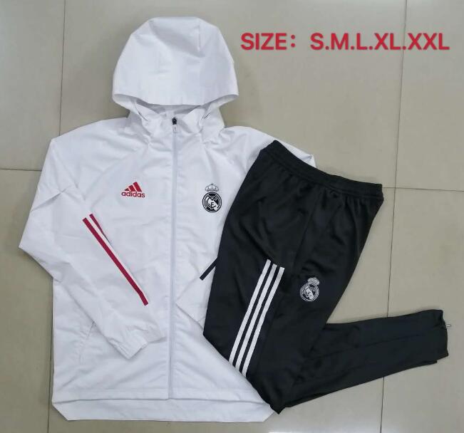 Real Madrid White Training Kits Hoodie Windbreaker Jacket with Pants 2020/21